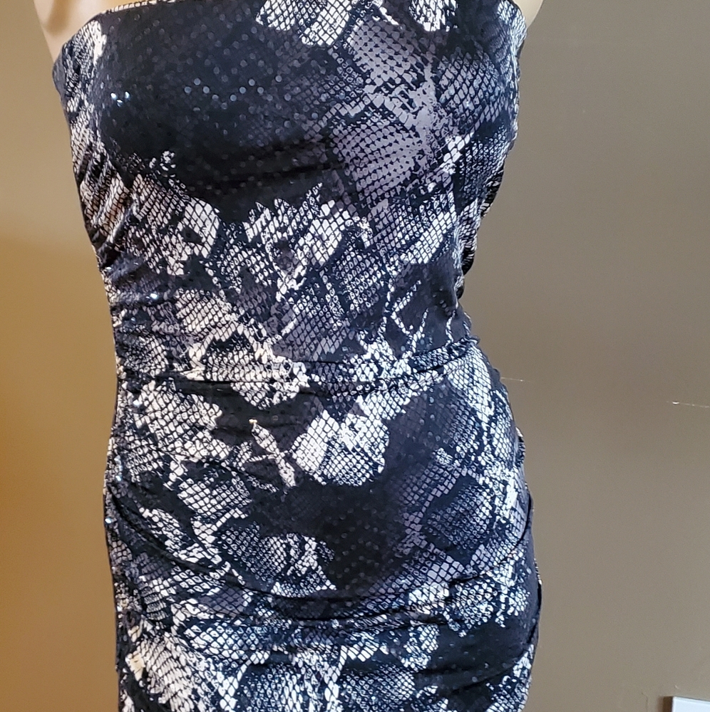 Express snakeskin strapless top